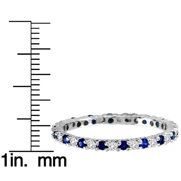 Suzy Levian 14K White Gold Diamond Sapphire Ruby Emerald 3-piece Eternity Band Ring Set