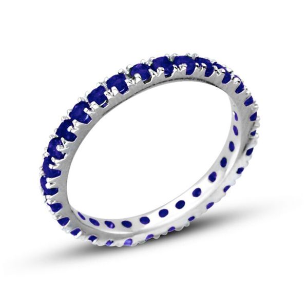 Suzy Levian 14K White Gold Sapphire Eternity Band Ring