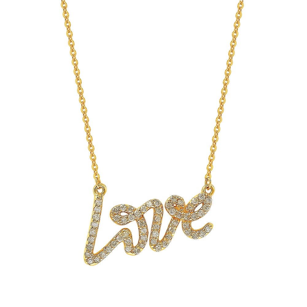 Suzy Levian 14K Yellow Gold .30 cttw Diamond Love Necklace