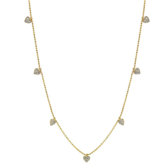 Suzy Levian 14K Yellow Gold .30cttw Diamond Heart Station Necklace