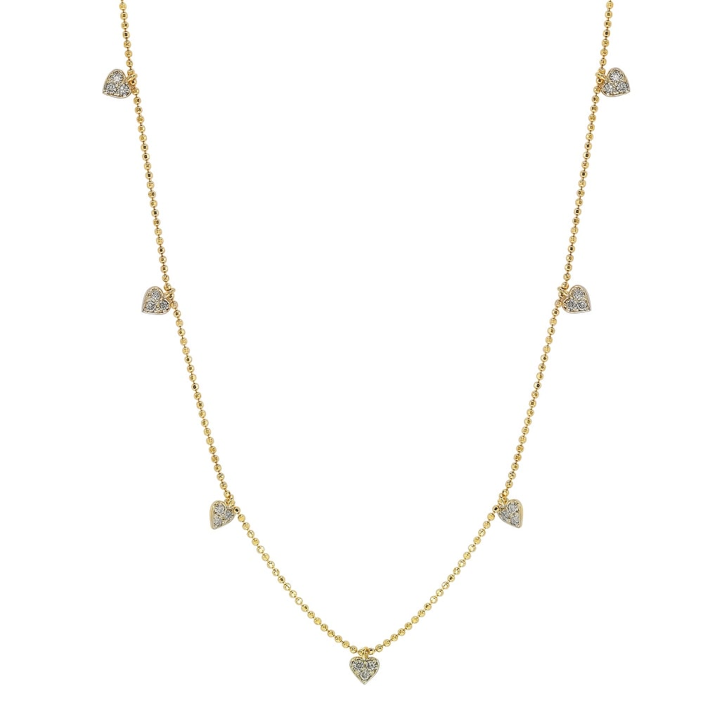 Suzy Levian 14K Yellow Gold .30cttw Diamond Heart Station Necklace