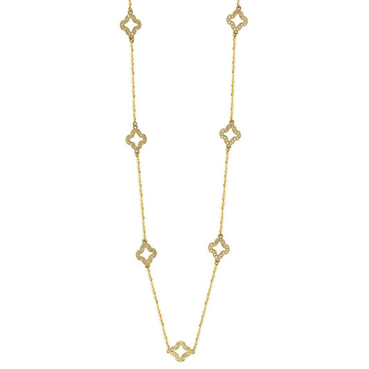 Suzy Levian 14K Yellow Gold .63cttw Diamond Clover By The Yard Necklace