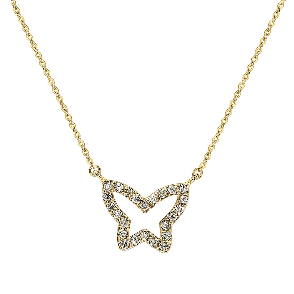 Suzy Levian 14K Yellow Gold 0.30cttw Diamond Butterfly Necklace