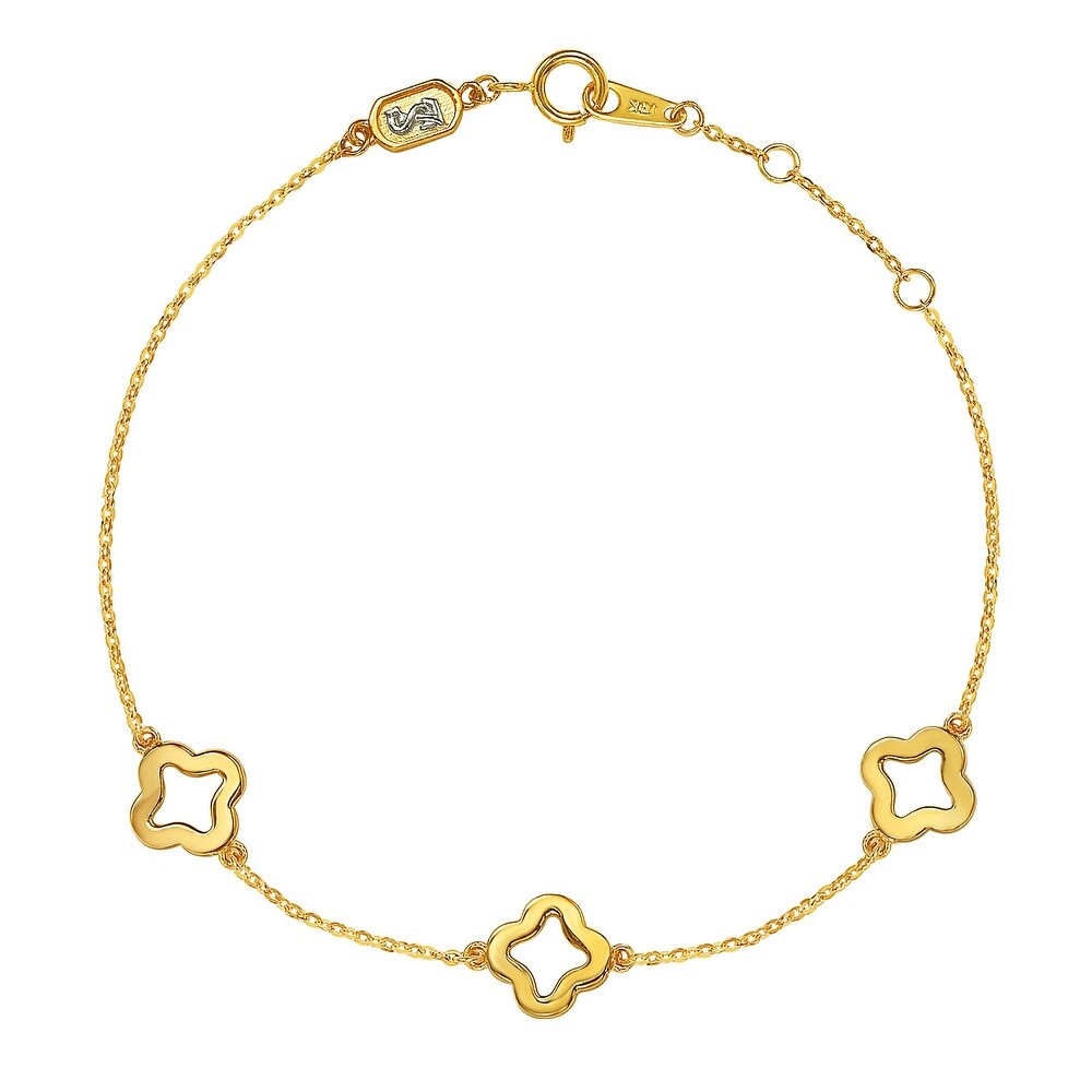 Suzy Levian 14K Yellow Gold & .27 cttw Diamond Clover by the yard Bracelet