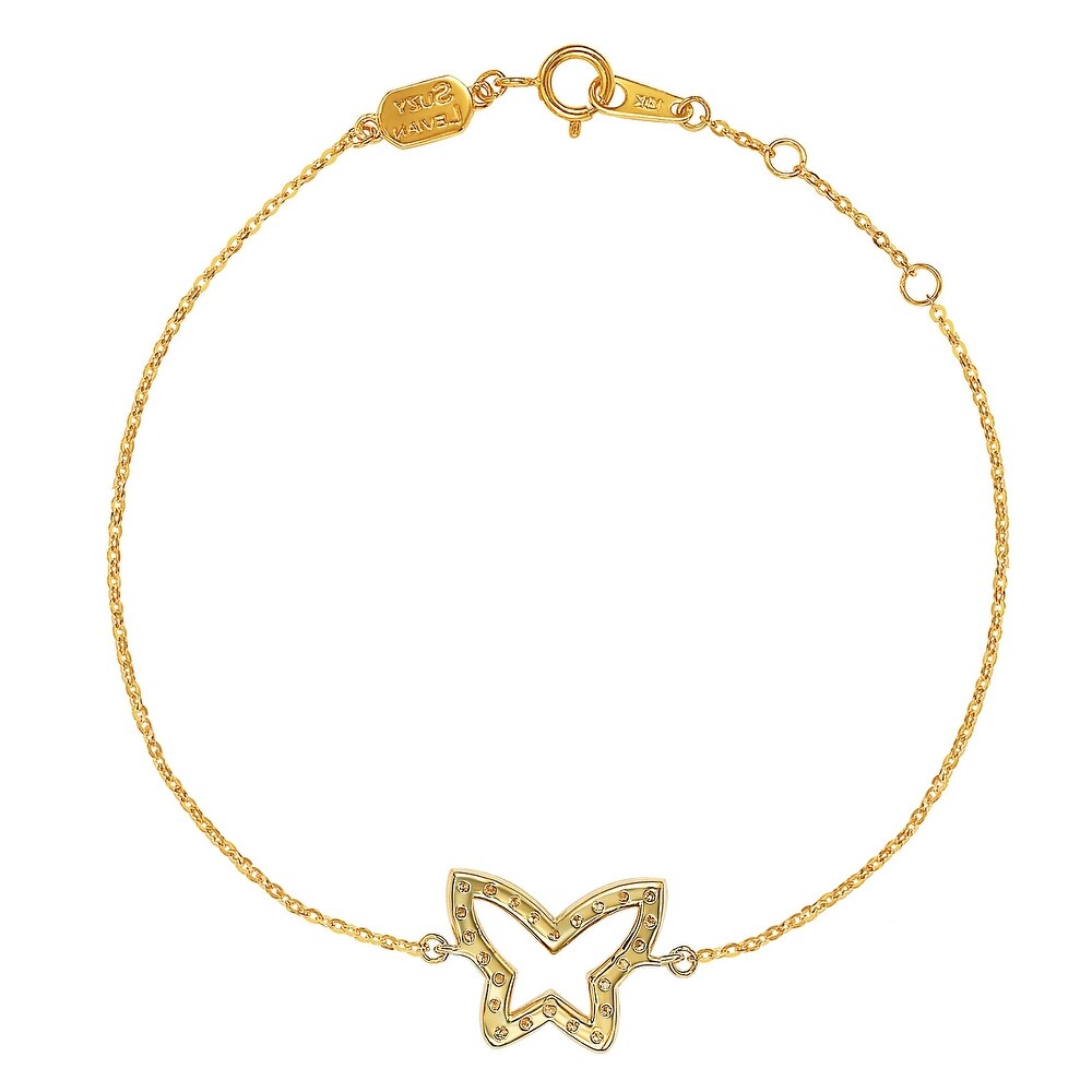 Suzy Levian 14K Yellow Gold & .30 cttw Diamond Butterfly Solitaire Bracelet