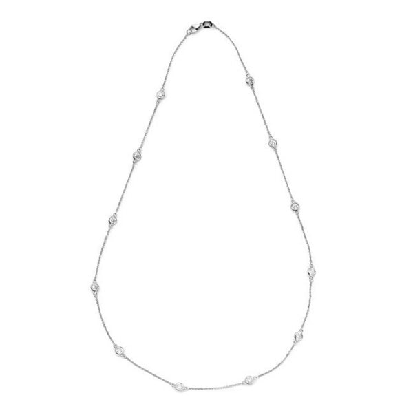 Suzy Levian 14k White Gold 1 4/5ct TDW Bezel Diamond Station Necklace