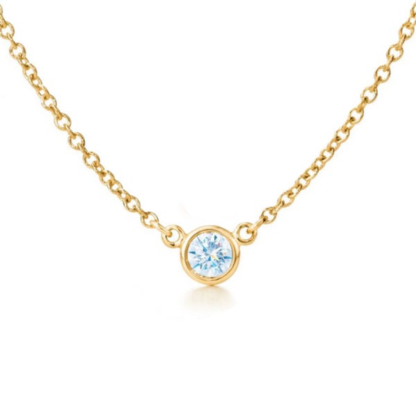 Suzy Levian 14k Gold 2/5 ct Bezel Diamond Solitaire Station Necklace