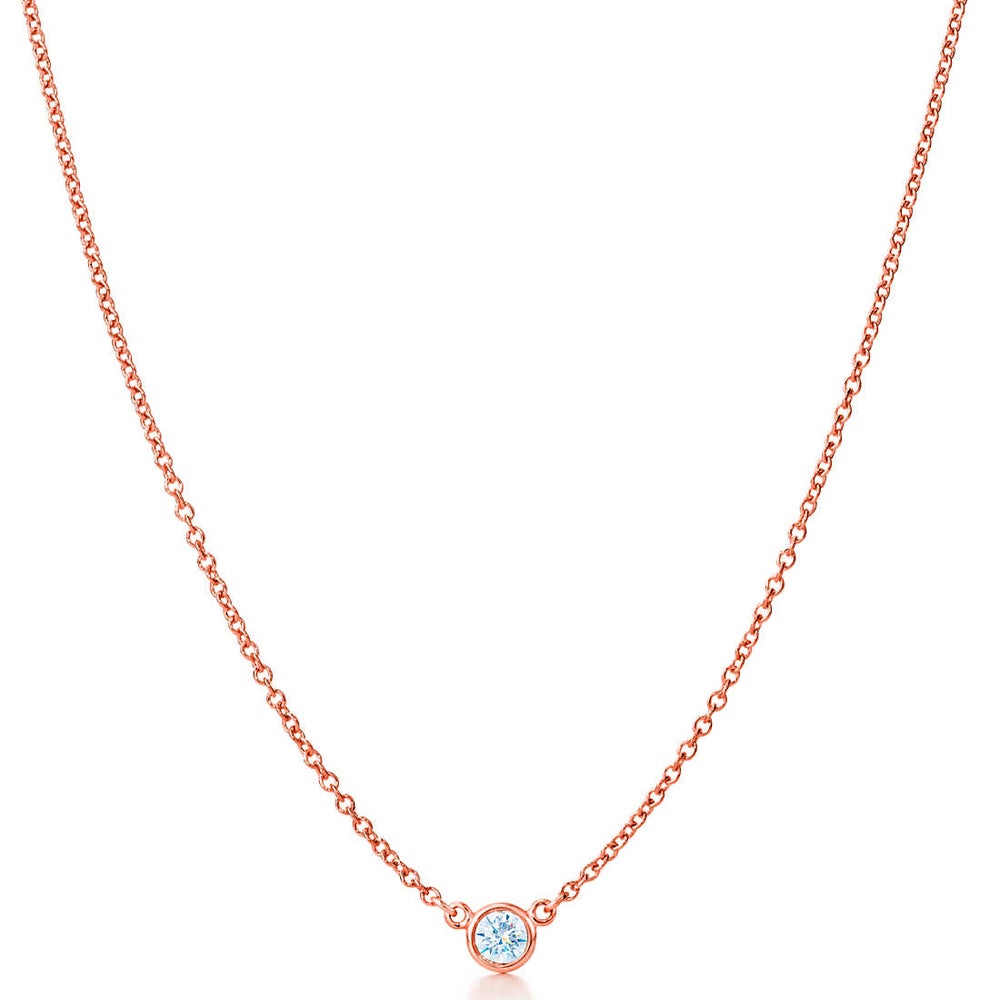 Suzy Levian 14k Rose Gold 2/5 ct Bezel Diamond Solitaire Station Neckl ...