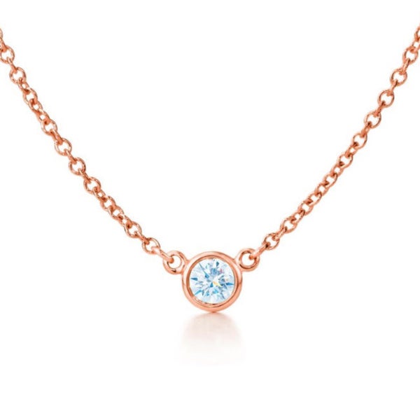 Suzy Levian 14k Rose Gold 0.15 ct TDW Diamond Solitaire Necklace