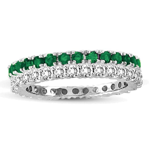 Suzy Levian 14k White Gold Emerald Diamond 2-piece Set Eternity Band Ring