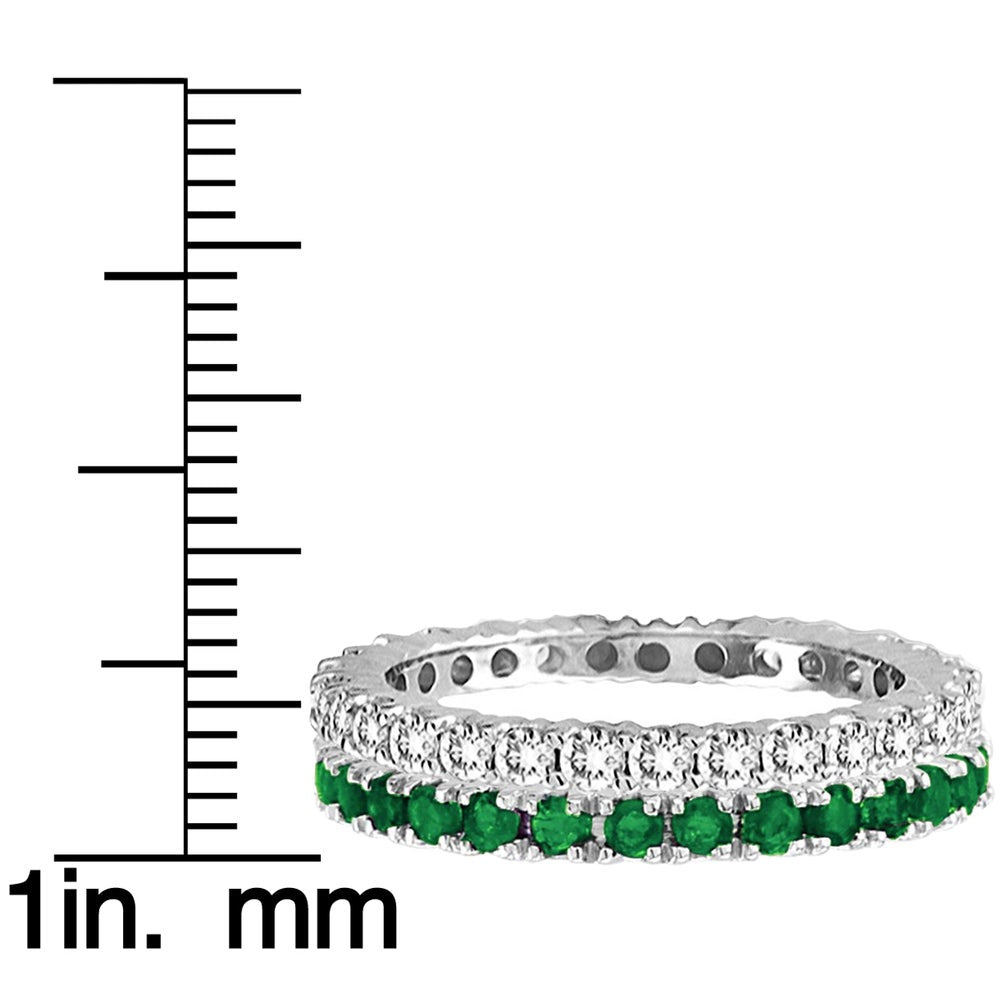 Suzy Levian 14k White Gold Emerald Diamond 3-piece Eternity Band Ring Set