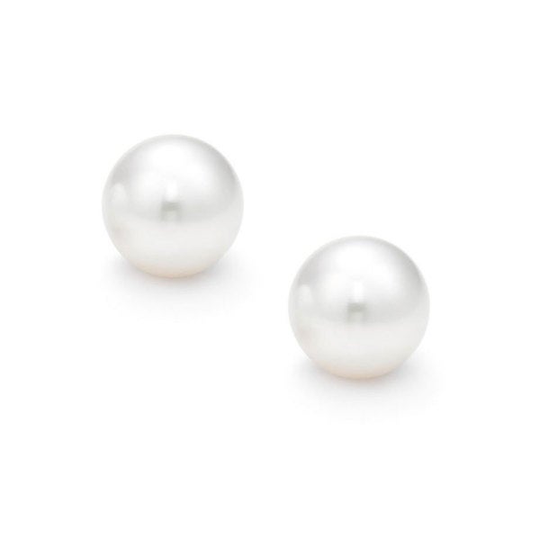 Suzy Levian 14k White Gold Round White Freshwater Pearl Stud Earrings - 8 mm