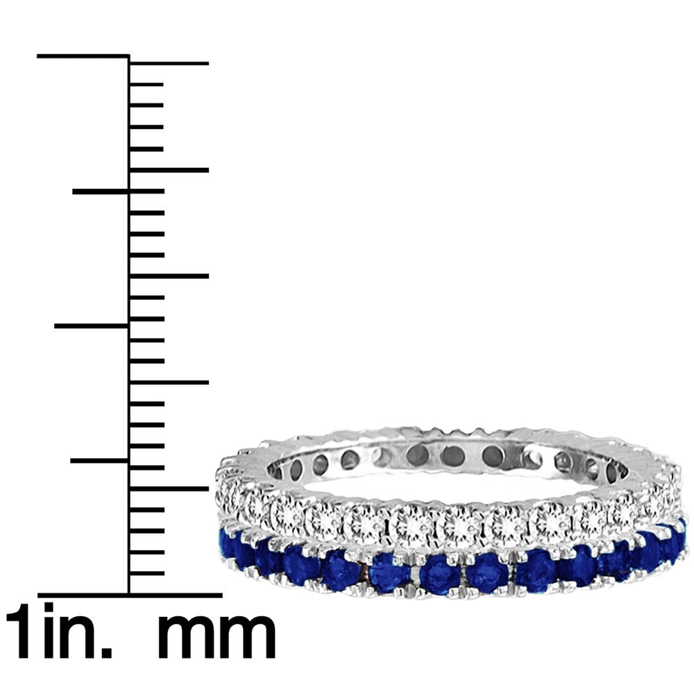 Suzy Levian 14k White Gold Sapphire Diamond 2-piece Eternity Band Ring Set
