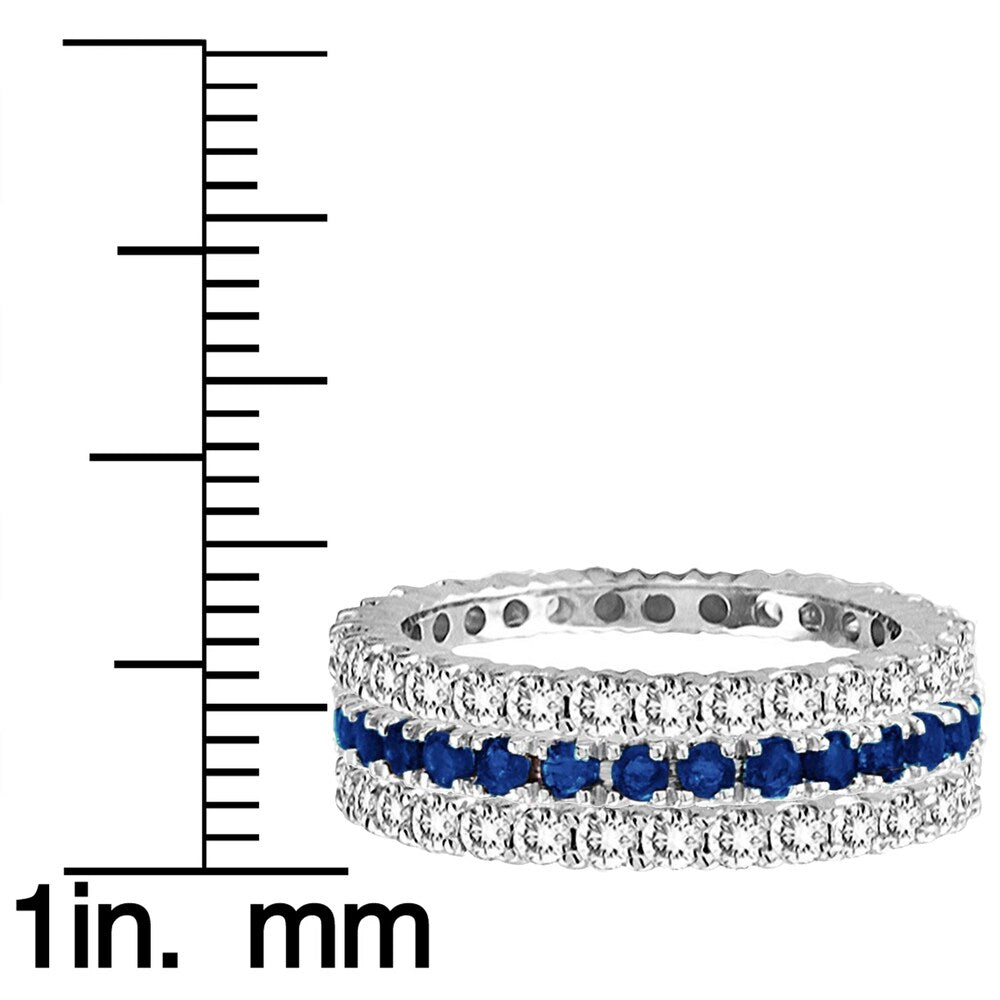 Suzy Levian 14k White Gold Sapphire Diamond 3-piece Set Eternity Band Ring