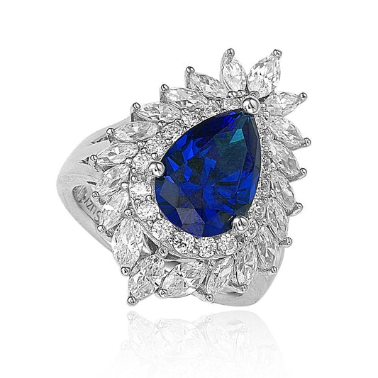 Suzy Levian Sterling Silver Blue & White CZ Diana Ring