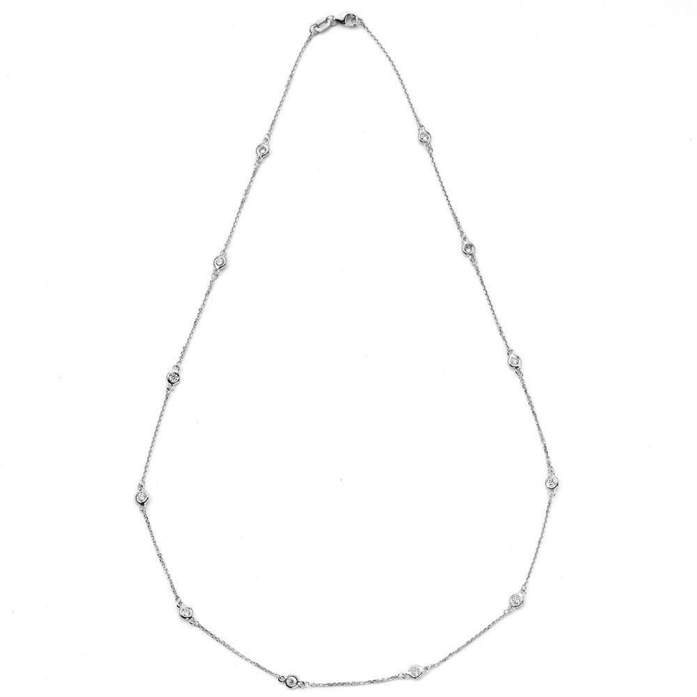 Suzy Levian 14k White Gold 2 3/5ct TDW Diamond Station Necklace