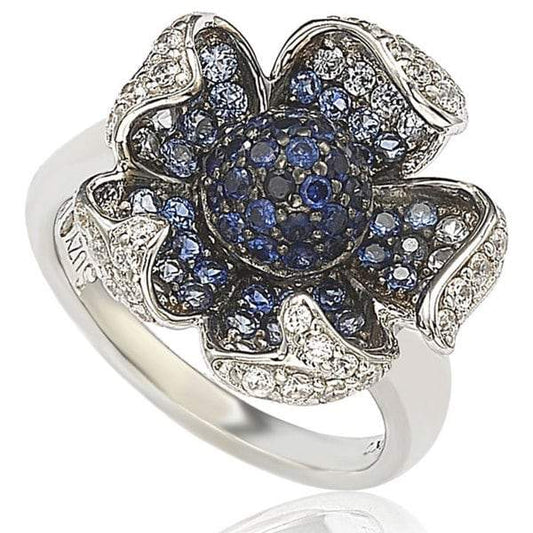Suzy Levian 2.4 CT Sapphire and Diamond in Sterling Silver and 18K Pave Flower Gold Ring