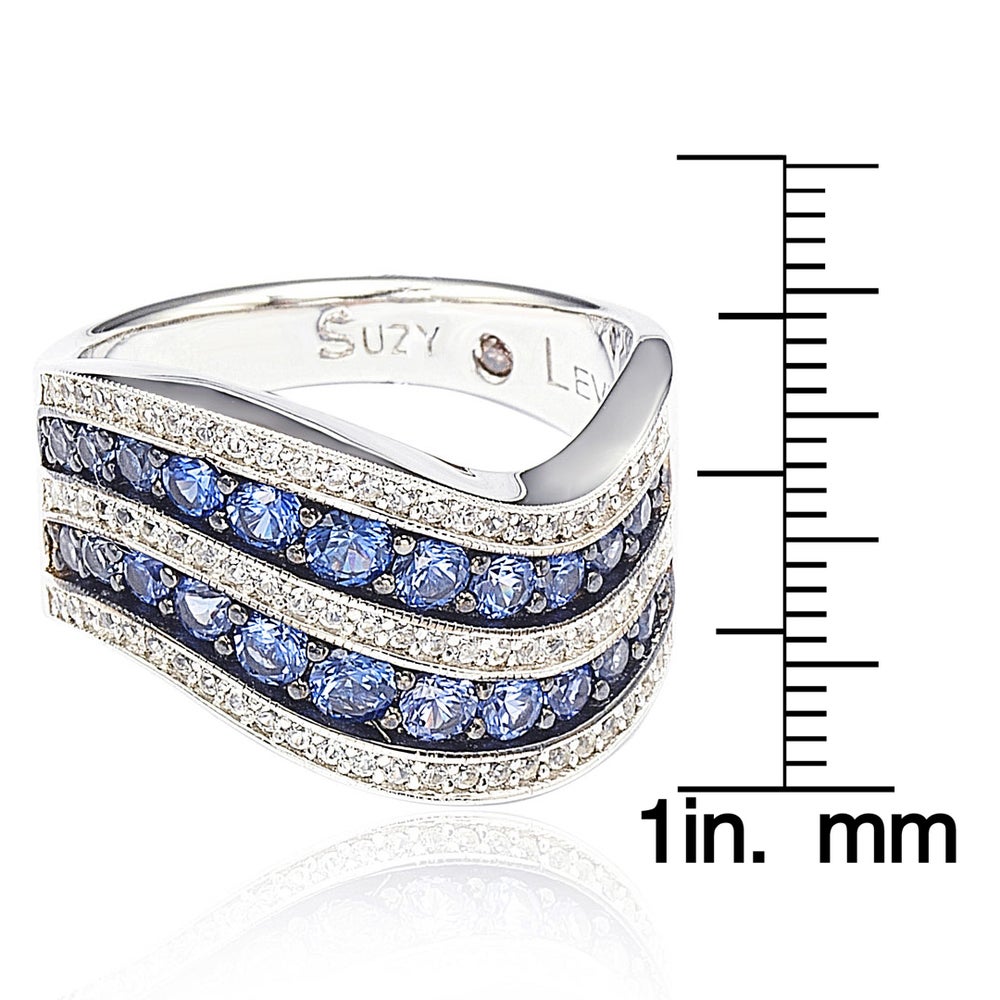 Suzy Levian Sterling Silver/ 18k Gold 2.49TCW Sapphire and Diamond Accent Wavy Ring