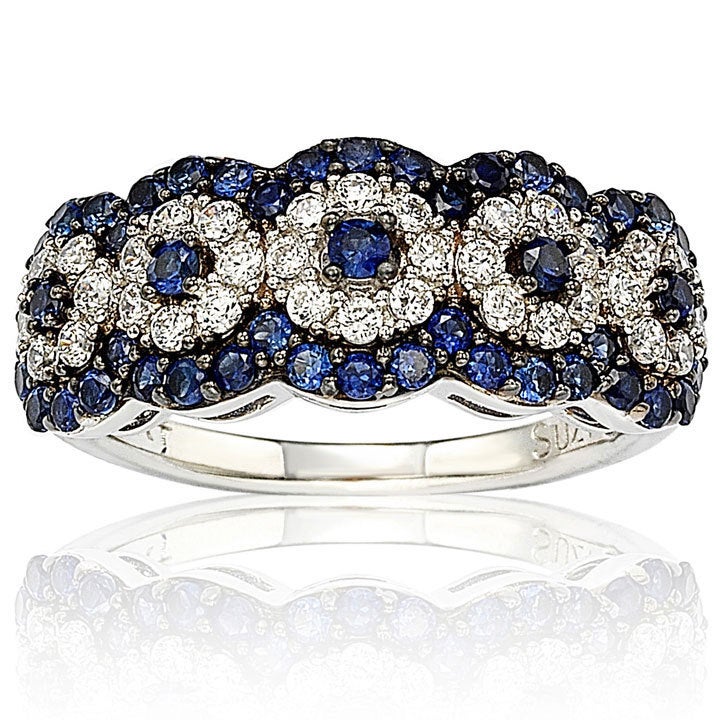 Suzy Levian Gold Plated Sterling Silver 2.8ct TGW Sapphire and .02ct Diamond Anniversary Band