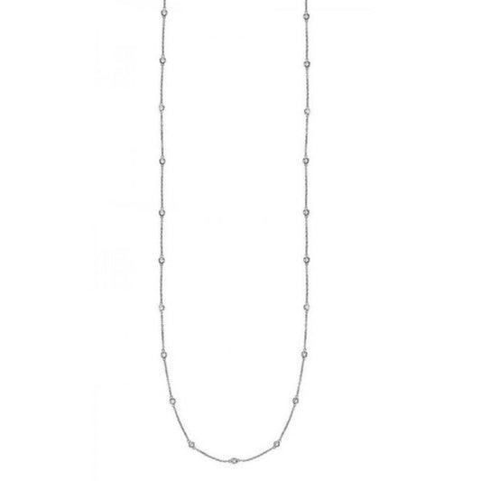 Suzy Levian 14k White Gold 3/5ct TDW Bezel Diamond Station Necklace (36 inch)