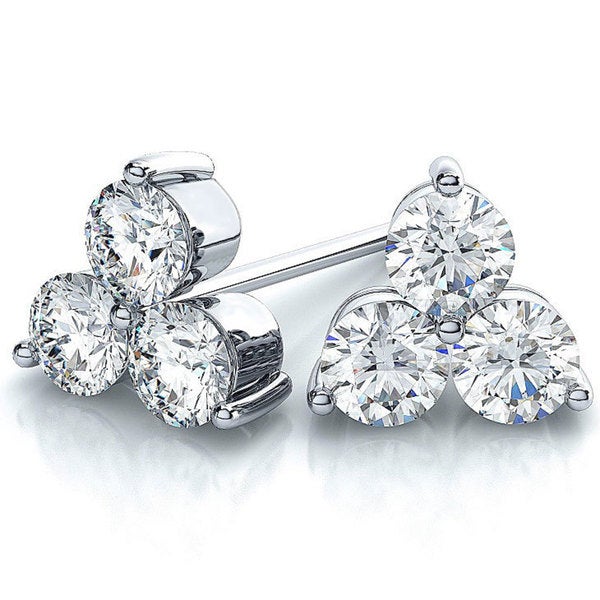 Suzy Levian 14k White Gold 3-stone Diamond Cluster 2/5ct TDW Stud Earrings