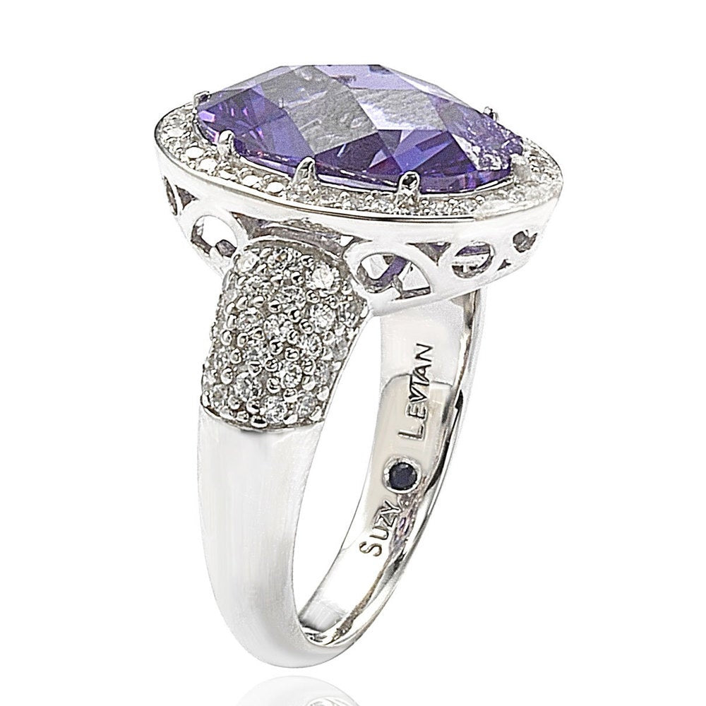 Suzy Levian Sterling Silver Purple Cubic Zirconia Checkered Cut Ring