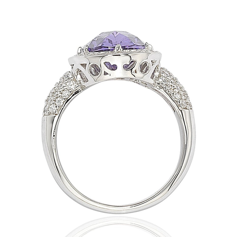 Suzy Levian Sterling Silver Purple Cubic Zirconia Checkered Cut Ring