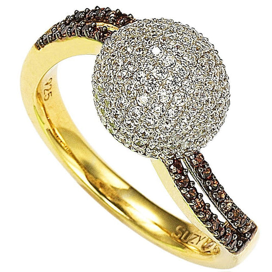 Suzy Levian Anniversary Brown and White Cubic Zirconia Pave Gold Plated Sterling Silver Ring