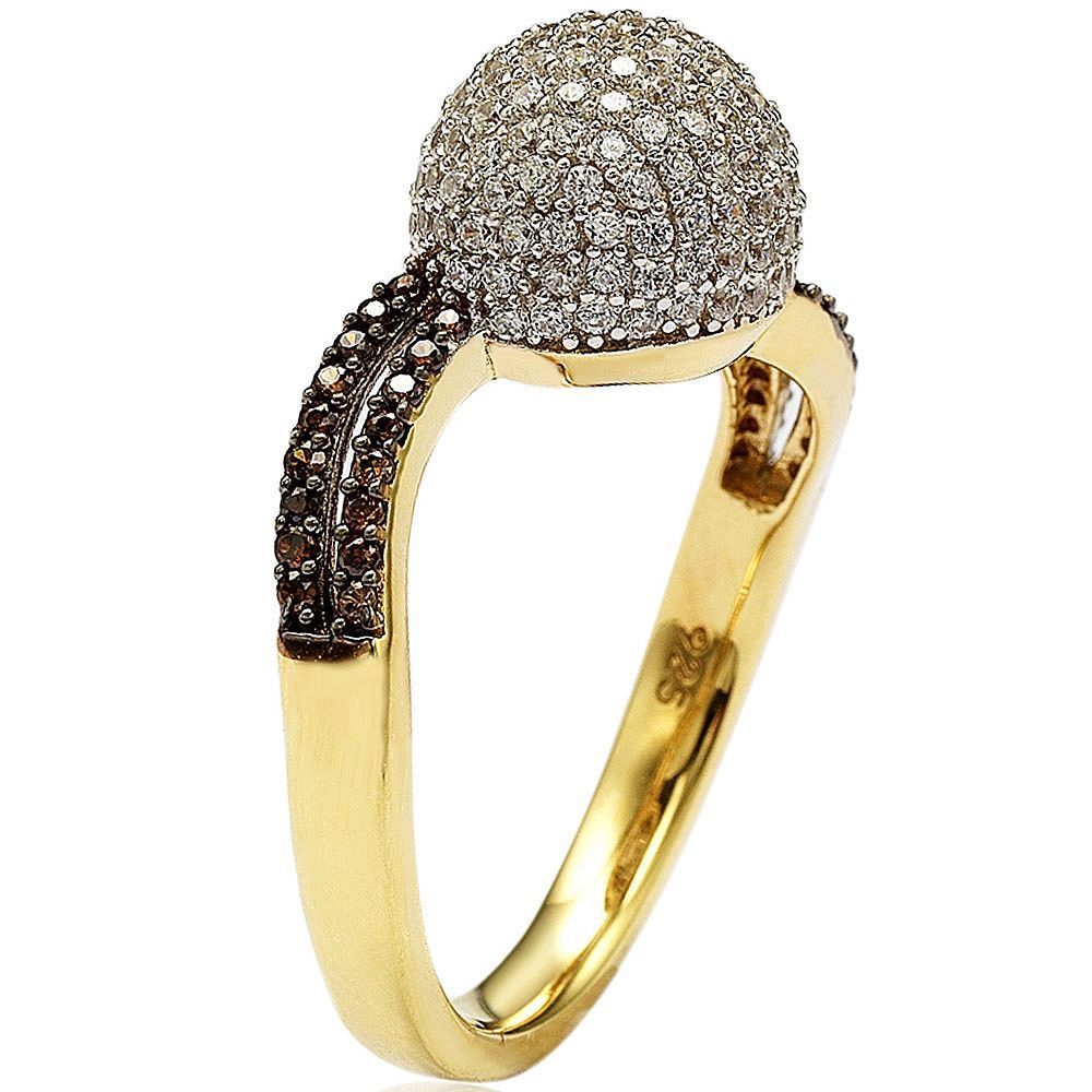 Suzy Levian Anniversary Brown and White Cubic Zirconia Pave Gold Plated Sterling Silver Ring