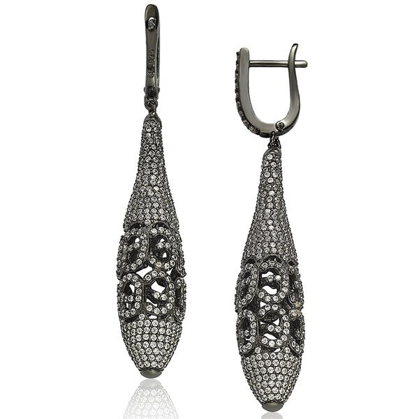 Suzy Levian Blackened Sterling Silver Cubic Zirconia Earrings