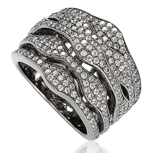 Suzy Levian Blackened Sterling Silver Cubic Zirconia Multi-Level Ring