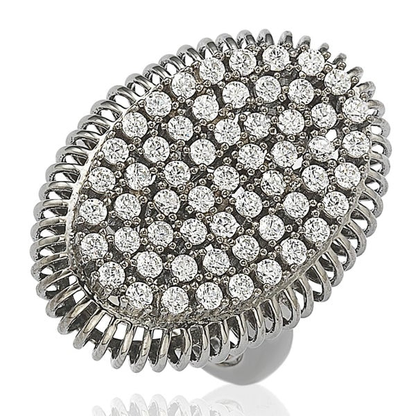 Suzy Levian Blackened Sterling Silver Cubic Zirconia Pave Ring - Black White
