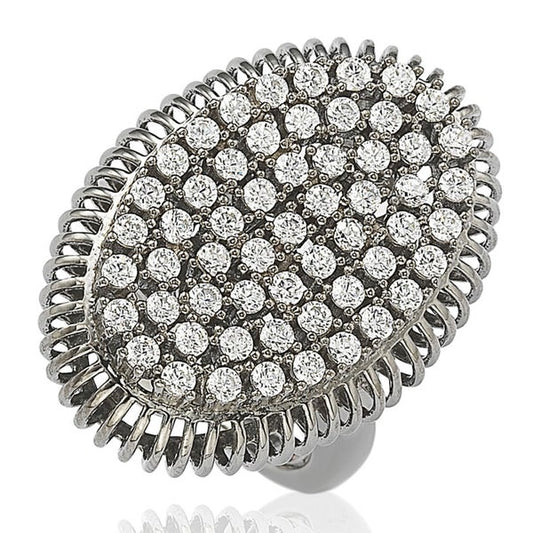 Suzy Levian Blackened Sterling Silver Cubic Zirconia Pave Ring - Black White