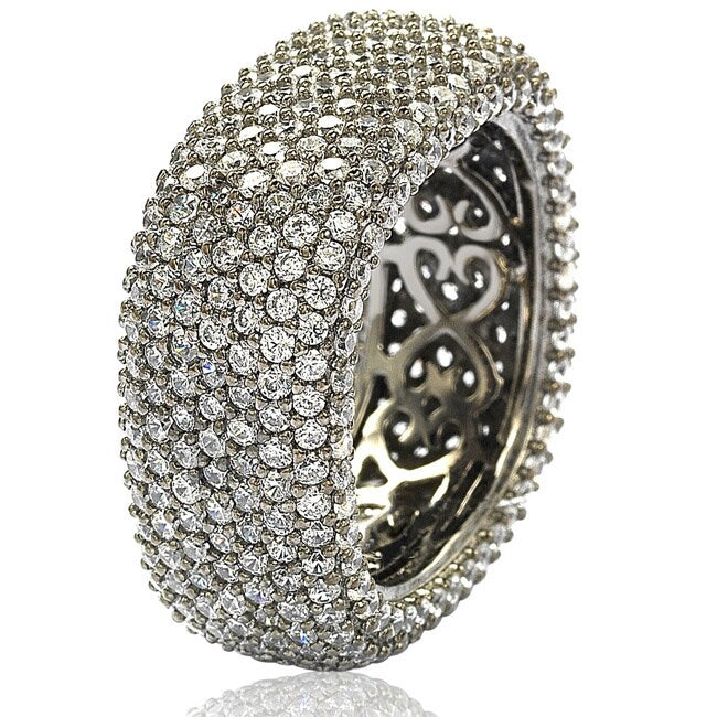 Suzy Levian Blackened Sterling Silver Cubic Zirconia Square Micro Pave Eternity Ring