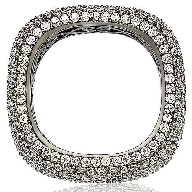 Suzy Levian Blackened Sterling Silver Cubic Zirconia Square Micro Pave Eternity Ring