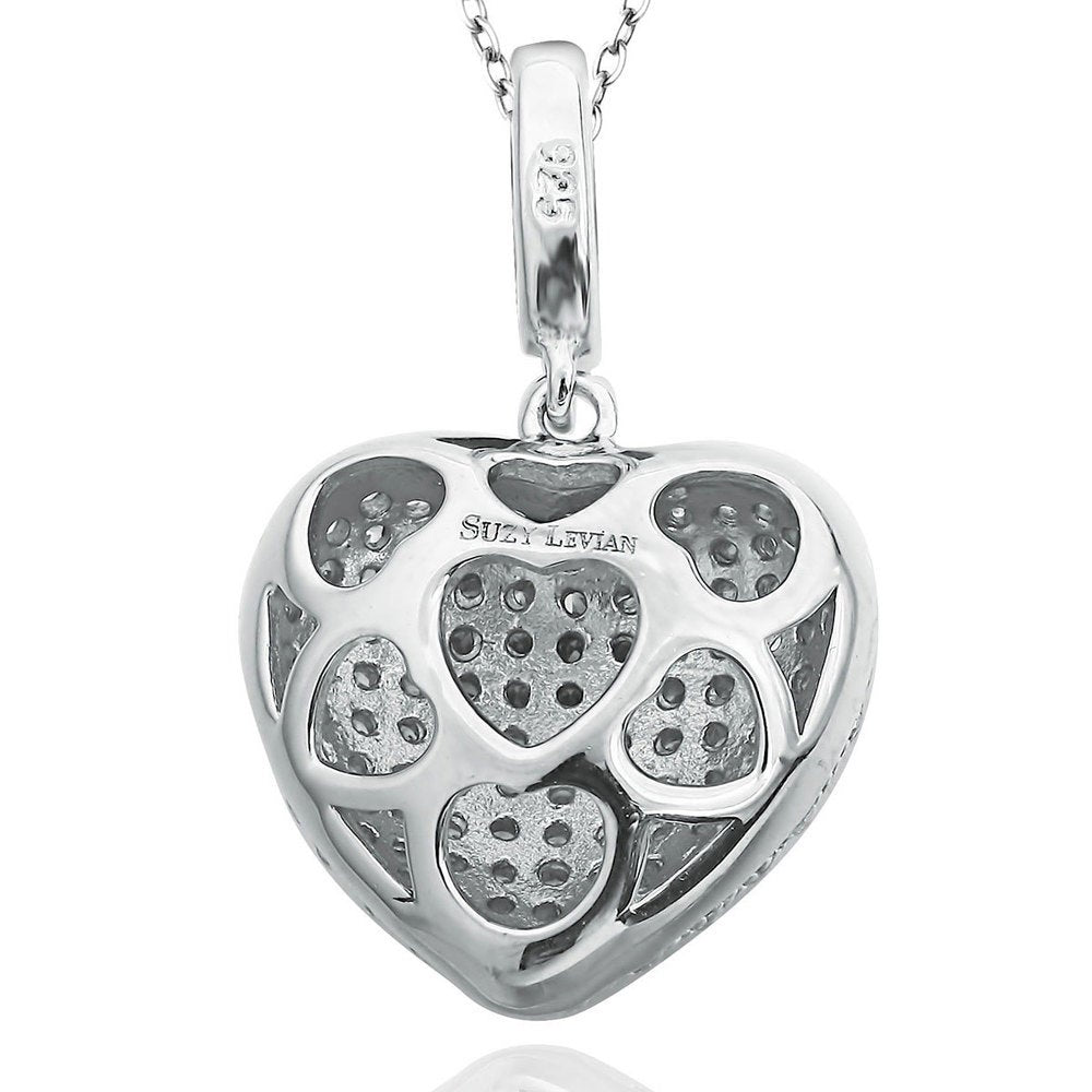 Suzy Levian Blue Cubic Zirconia Blackened Sterling Silver Pave Heart Pendant