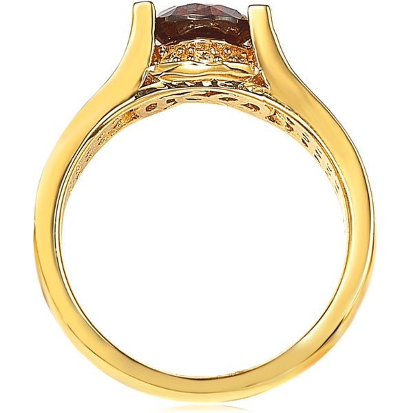 Suzy Levian Bridal 14k Yellow Gold over Silver Brown and White Cubic Zirconia Ring