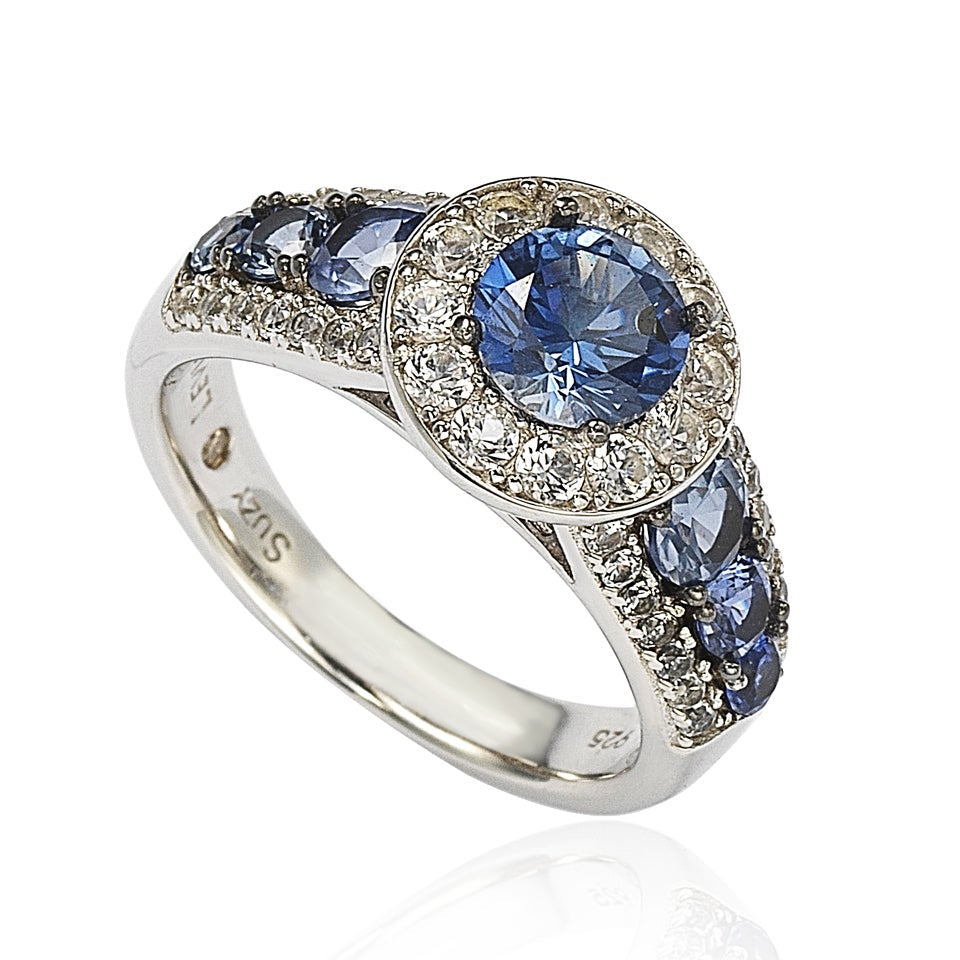 Suzy Levian Sterling Silver 3.61ct TGW Sapphire and Diamond Bridal Engagement Ring