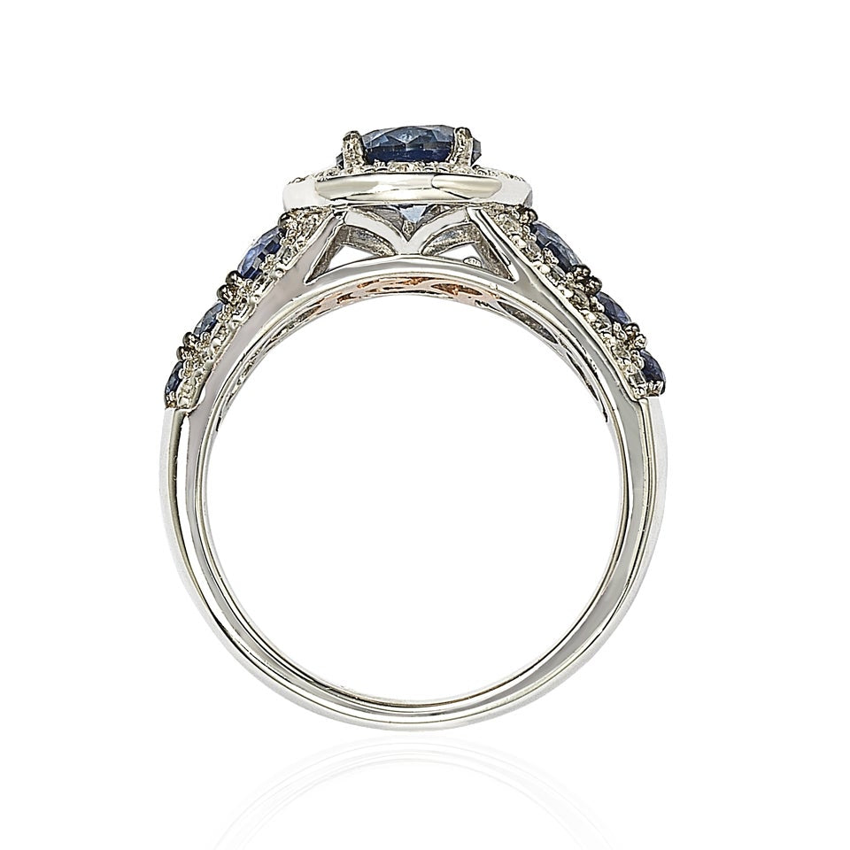 Suzy Levian Sterling Silver 3.61ct TGW Sapphire and Diamond Bridal Engagement Ring