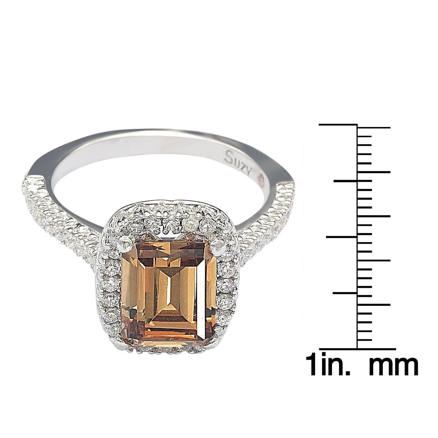 Suzy Levian Bridal Brown Cubic Zirconia with Halo Sterling Silver Ring