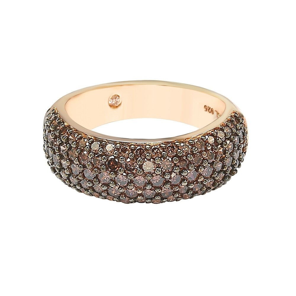 Suzy Levian Brown Cubic Zirconia in Rose Sterling Silver Thick Pave Band