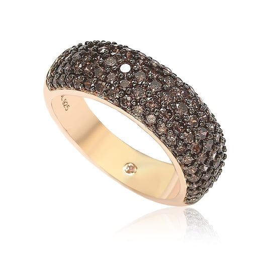 Suzy Levian Brown Cubic Zirconia in Rose Sterling Silver Thick Pave Band