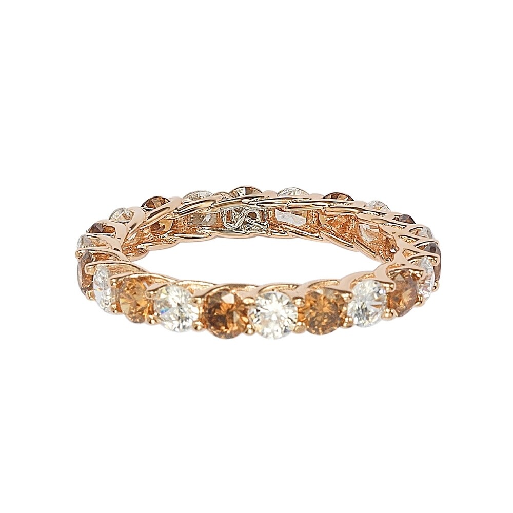 Suzy Levian Brown & White Cubic Zirconia in Rose Sterling Silver Eternity Band