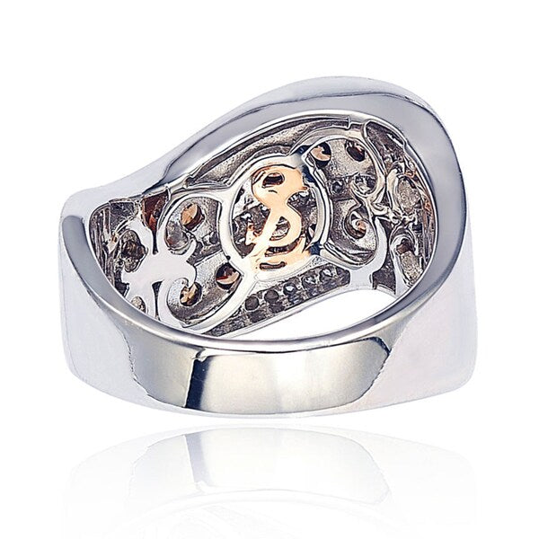 Suzy Levian Brown and White Cubic Zirconia Sterling Silver Ring