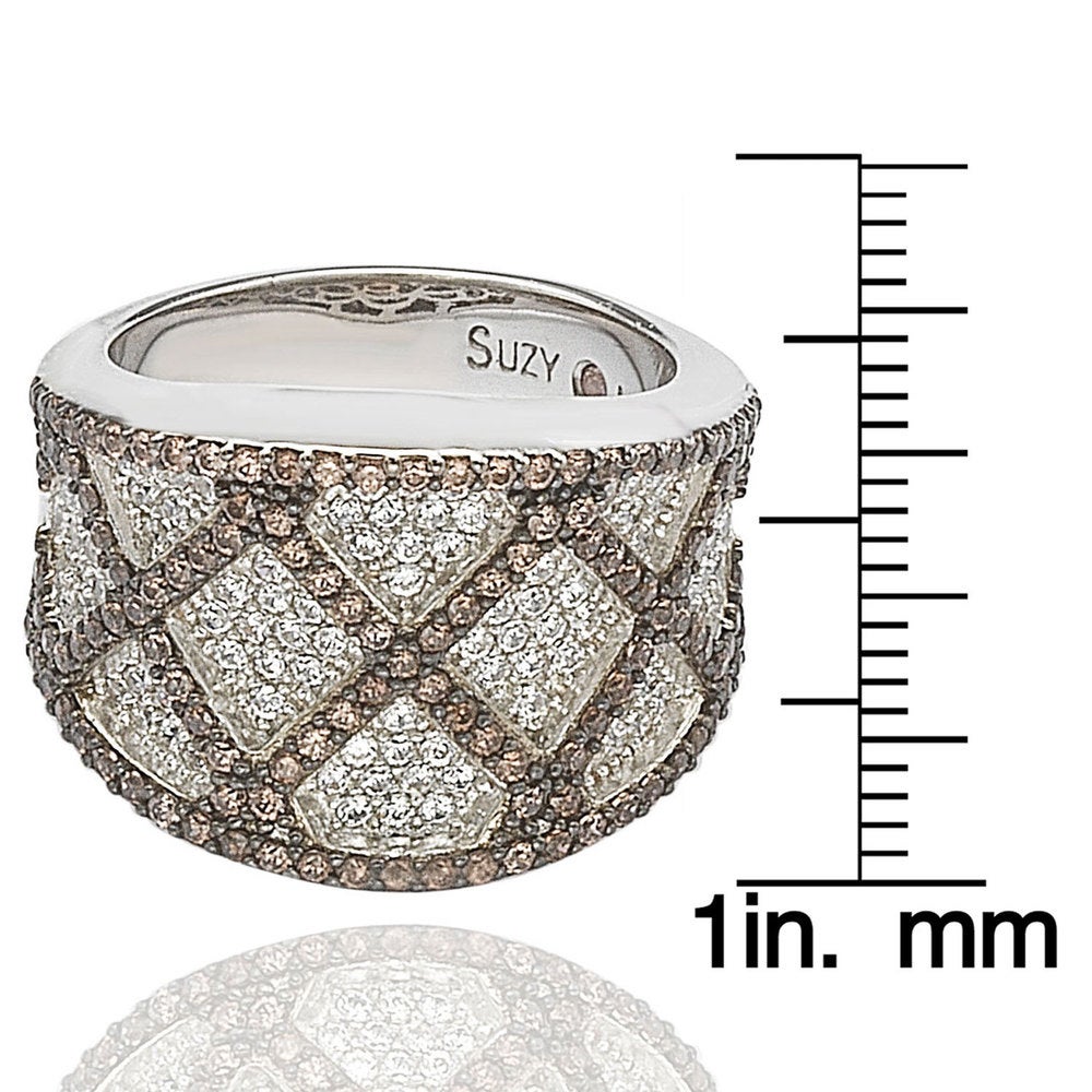 Suzy Levian Brown and White Cubic Zirconia Sterling Silver Ring