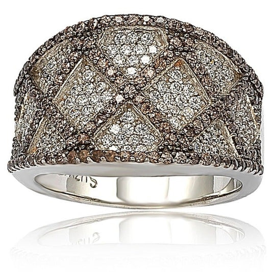 Suzy Levian Brown and White Cubic Zirconia Sterling Silver Ring