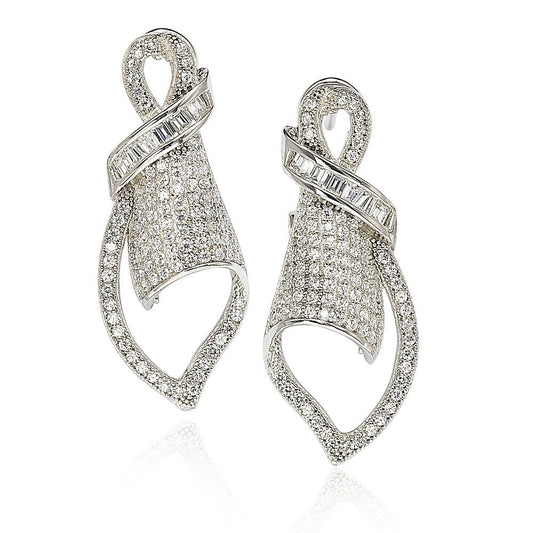 Suzy Levian Cubic Zirconia Sterling Silver Art Deco Pave Earrings