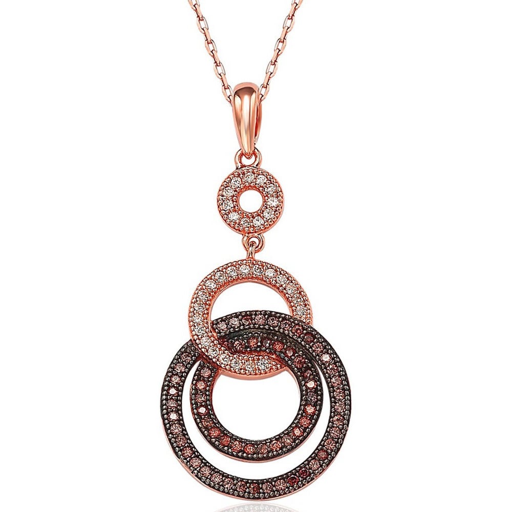 Suzy Levian Cubic Zirconia Rose Sterling Silver Circle Loop Pendant Necklace