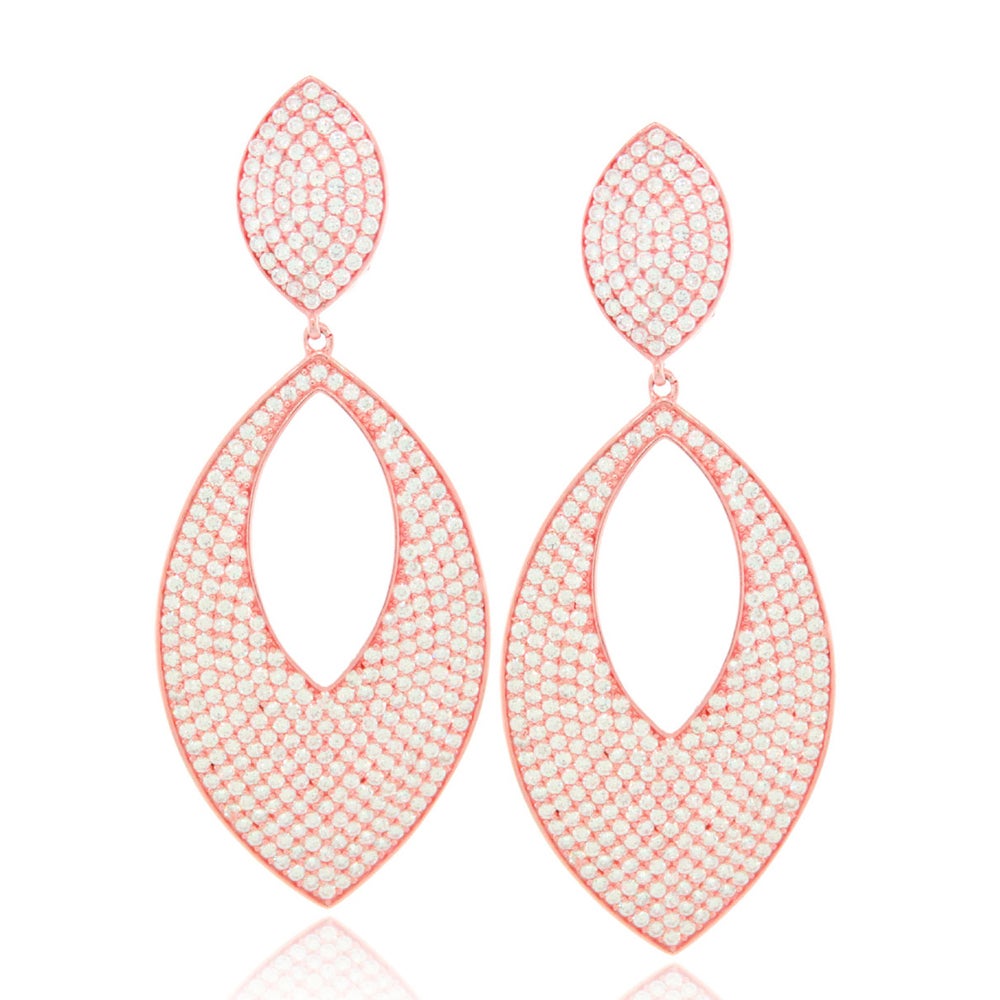 Suzy Levian Rose Cubic Zirconia Sterling Silver Diamond Shape Drop Earrings
