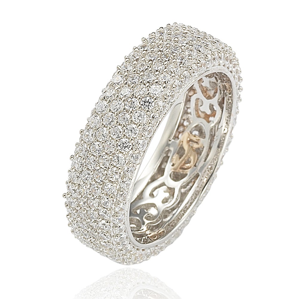 Suzy Levian Cubic Zirconia Sterling Silver Eternity Pave Ring